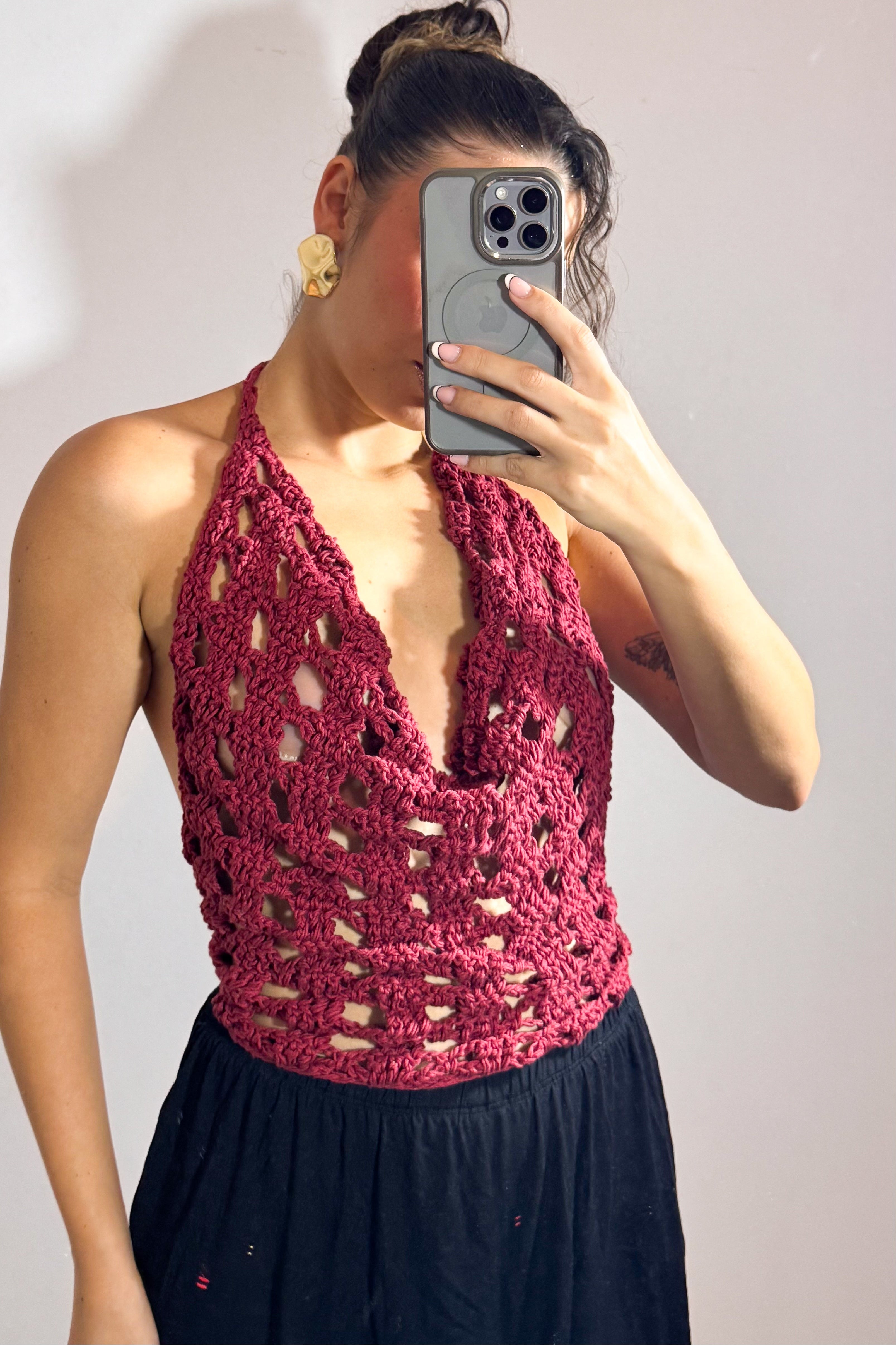 Blusa Crochê Bordô